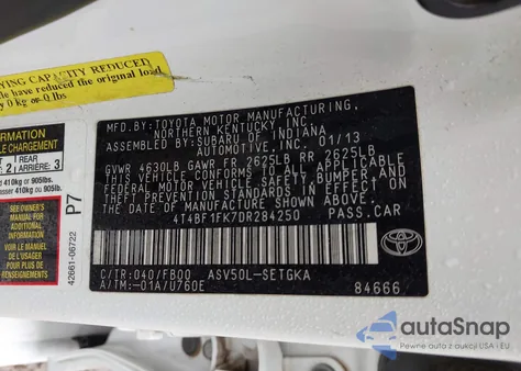 2013 Toyota Camry Xle from USA, damaged, VIN 4T4BF1FK7DR284250
